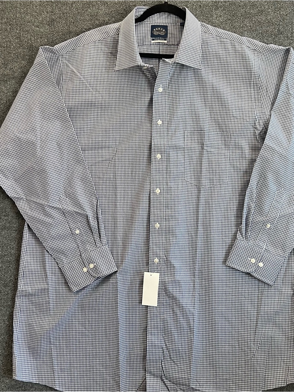 NWT Eagles Shirtmakers Men 19 35/36 Tall Fit Navy Gingham Non-Iron Dress Shirt